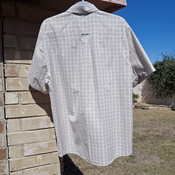 Ariat Pro Series Plaid Brown Tan Button-Down Short Sleeve Shirt Men Size X-Large - Picture 7 of 16